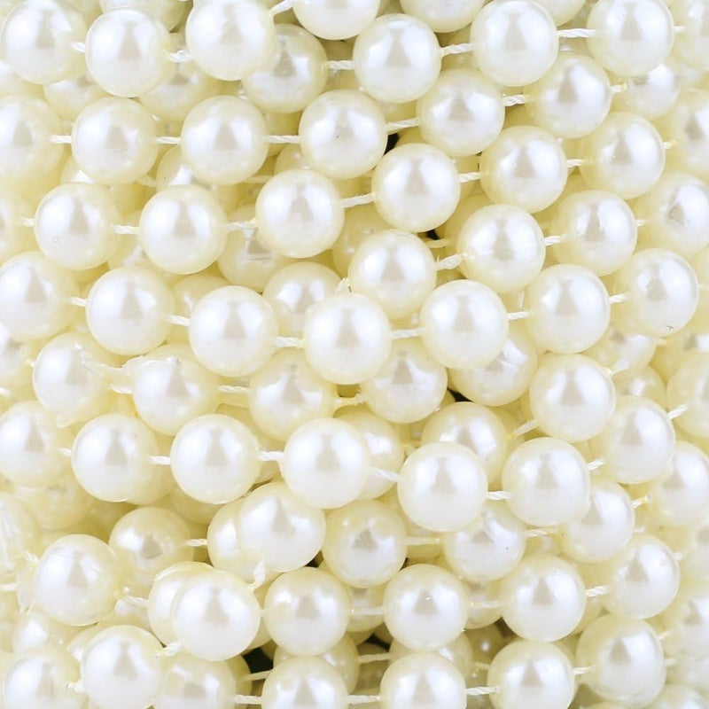 Ltvystore 10 mm Roll Large Beige Pearls String Faux Crystal Beads for Party Garland Wedding Centerpieces Bridal Bouquet Crafts Decoration-10M Length - Image 2
